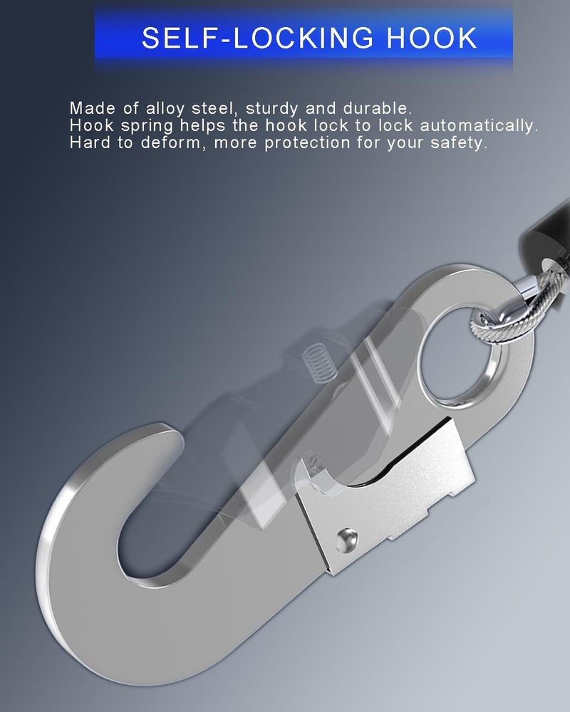 RTOVZON 17FT Self Retracting Lifeline, Fall Arrest Fall Protection Dual Alloy Steel Hook Steel Wire Rope Heavy Duty Retractable Lanyard, Roofing Lifeline, SRL, Safety Lanyard - Image 5